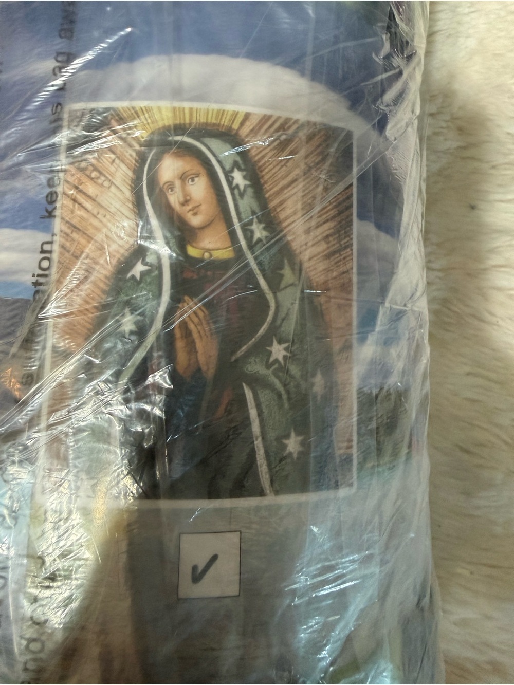 Virgin Mary Themed Blue and Green Home Bedding Blanket